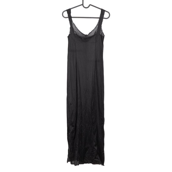 Sears VTG Black Full Slip Dress 32 Womens Lace Trim Adjustable Crepelon Long - Picture 5 of 8